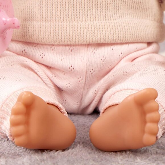 14 Inch Realistic Baby Doll with Dark Brown Hair Brown Eye Soft Body Pink Outfit - Picture 6 of 9